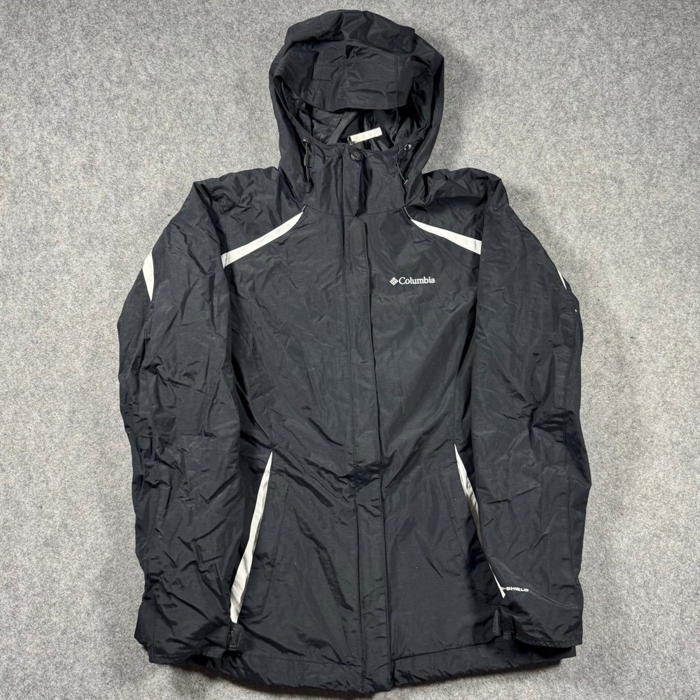 Columbia Interchange Omni-Shield Hooded Shell Jacket Mens Small Black White Hike